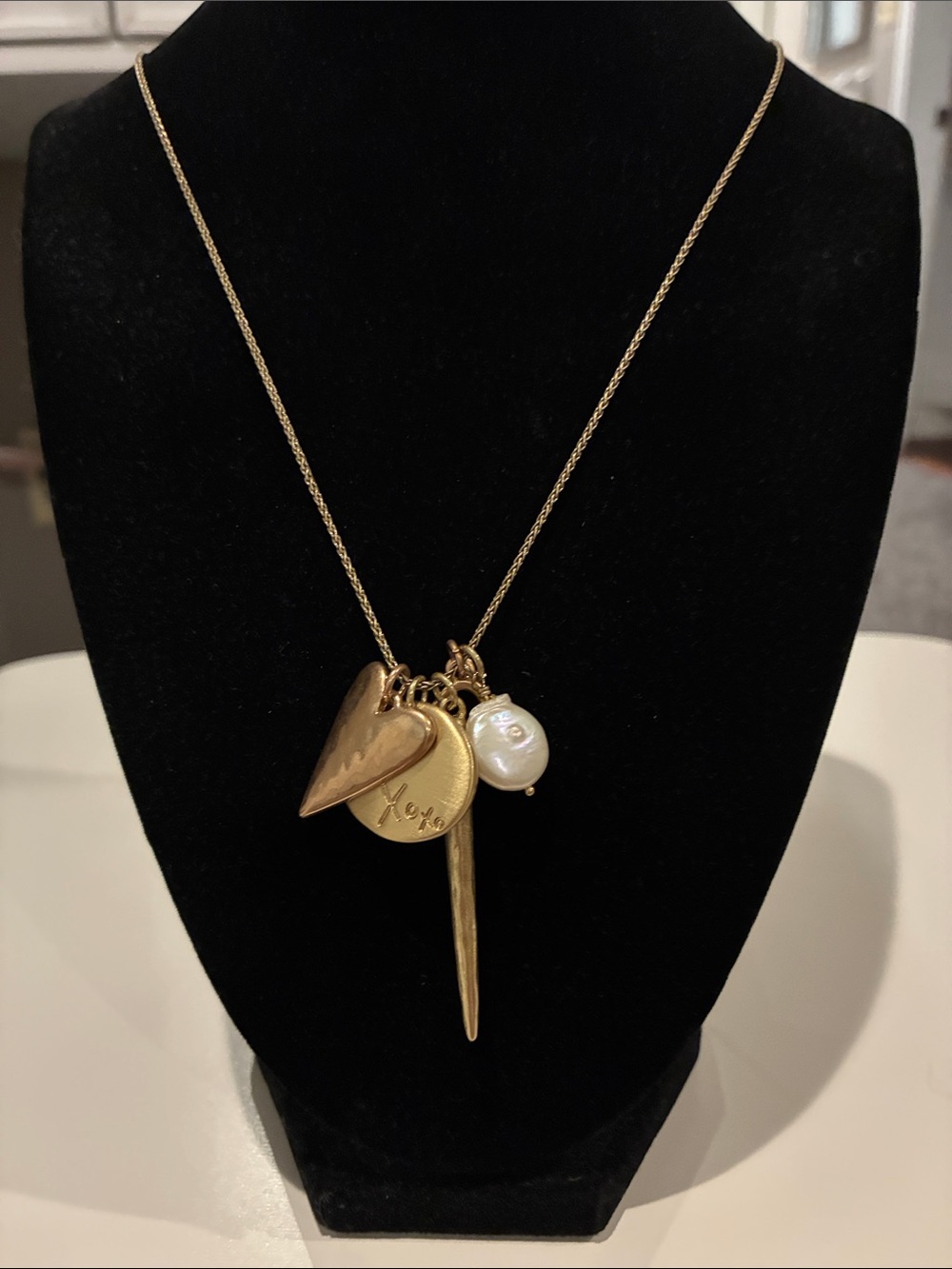 Lucky Brand Gold Charm Necklace with Pearl Accent